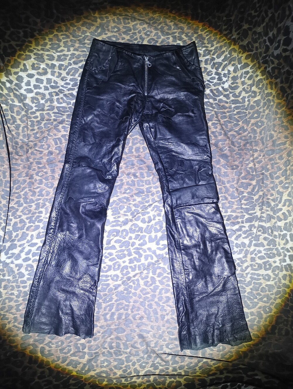 Vintage Black Leather Pants Flare Bootcut Low Rise Unbranded S